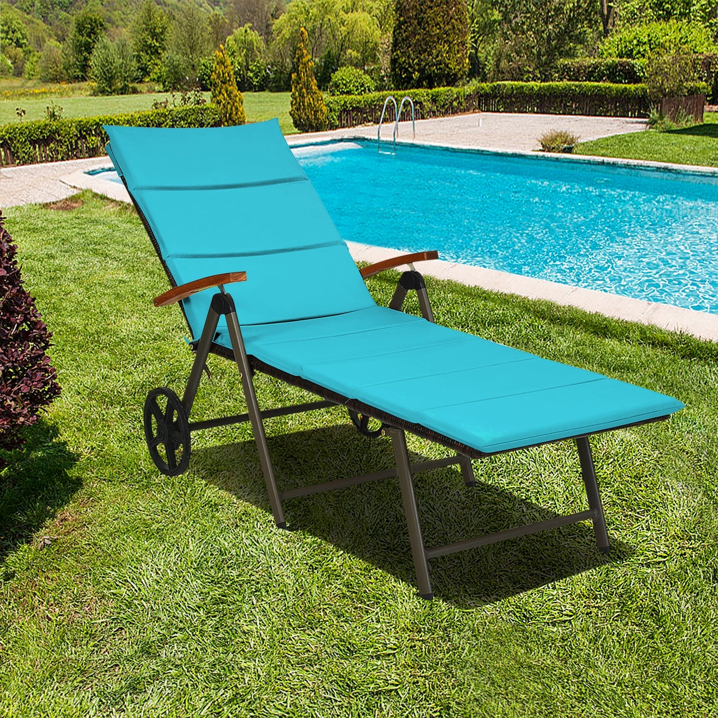 Adjustable Rattan Chaise Lounge Chair with Cushion