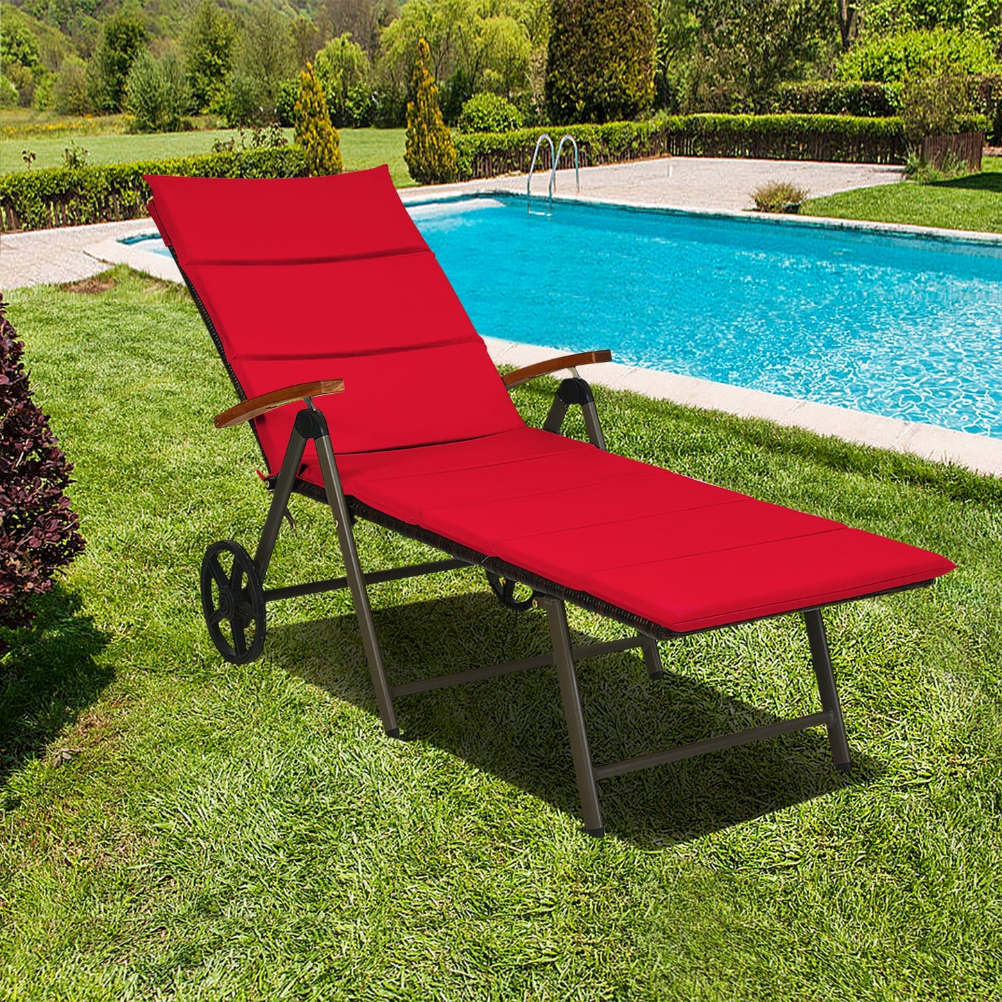 Adjustable Rattan Chaise Lounge Chair with Cushion