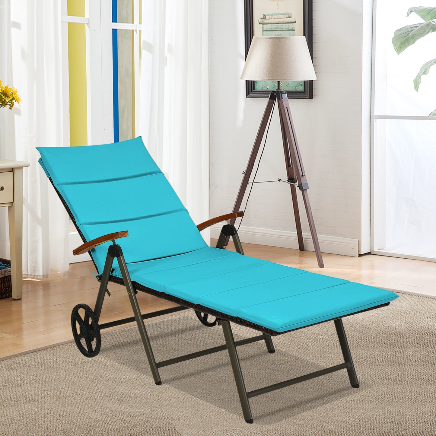 Adjustable Rattan Chaise Lounge Chair with Cushion