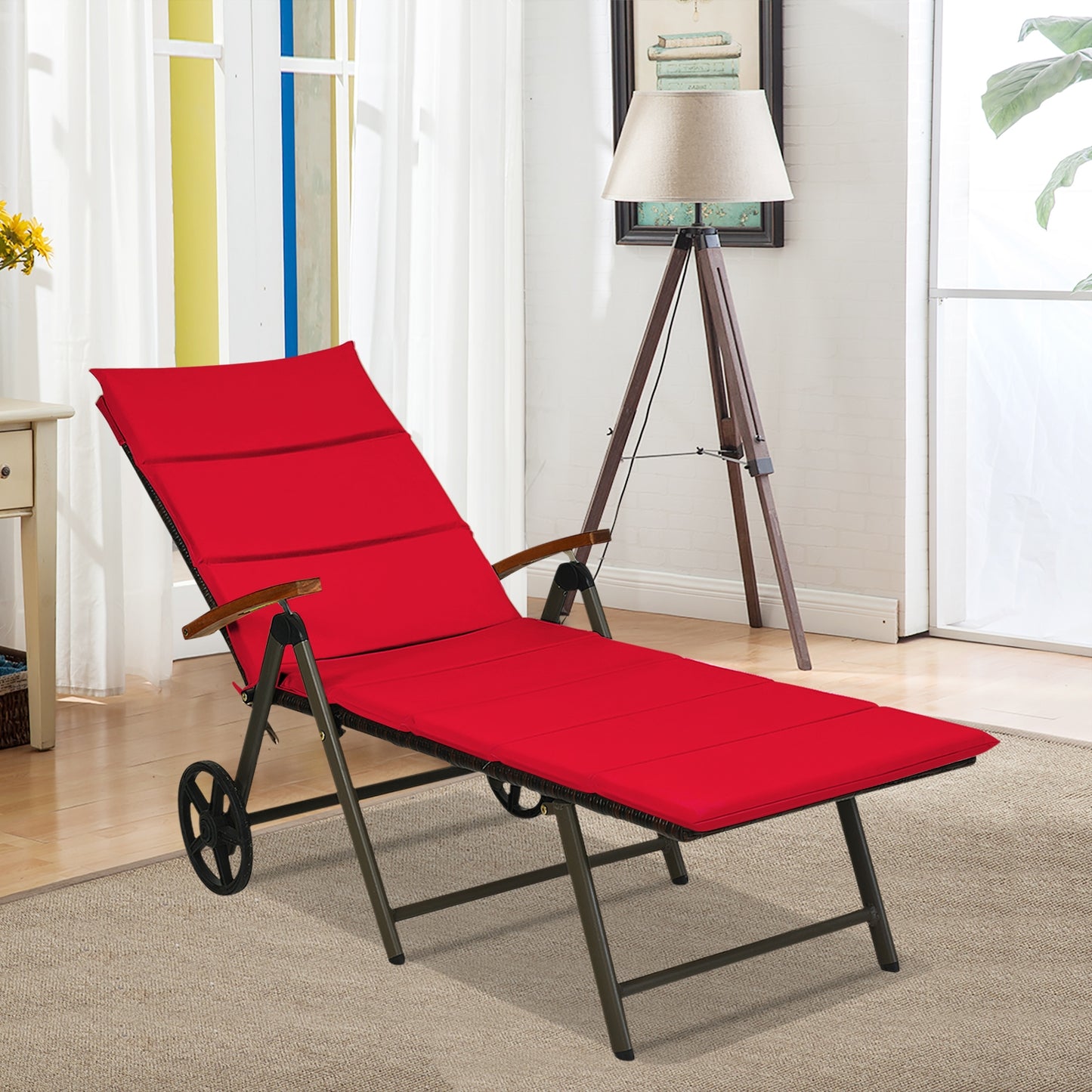 Adjustable Rattan Chaise Lounge Chair with Cushion