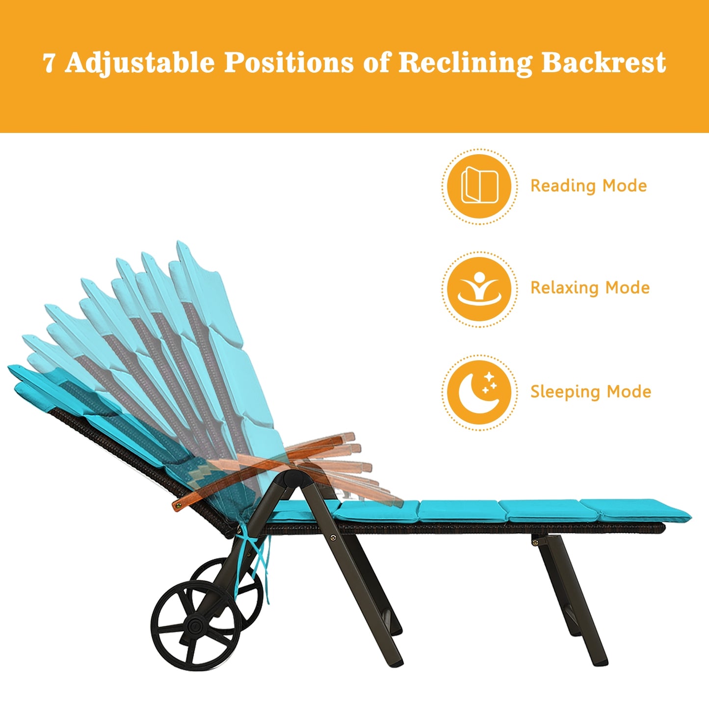 Adjustable Rattan Chaise Lounge Chair with Cushion