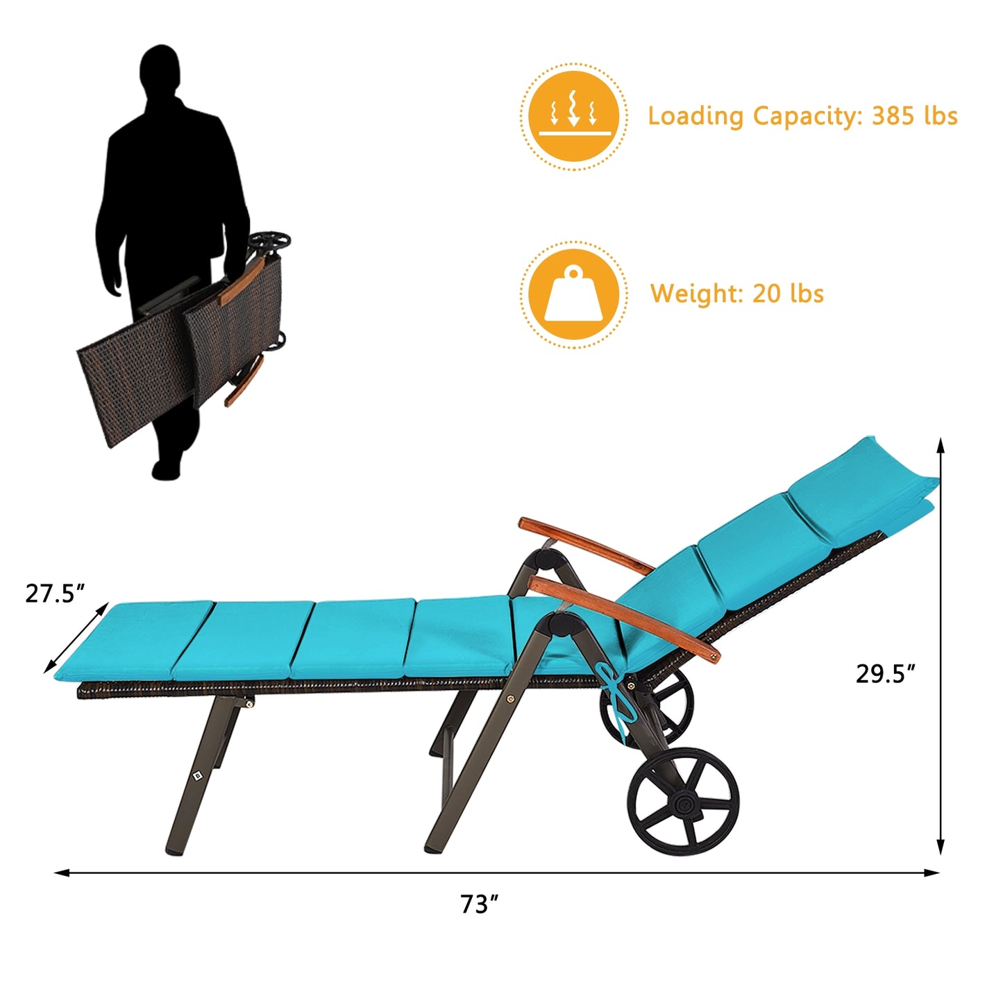 Adjustable Rattan Chaise Lounge Chair with Cushion