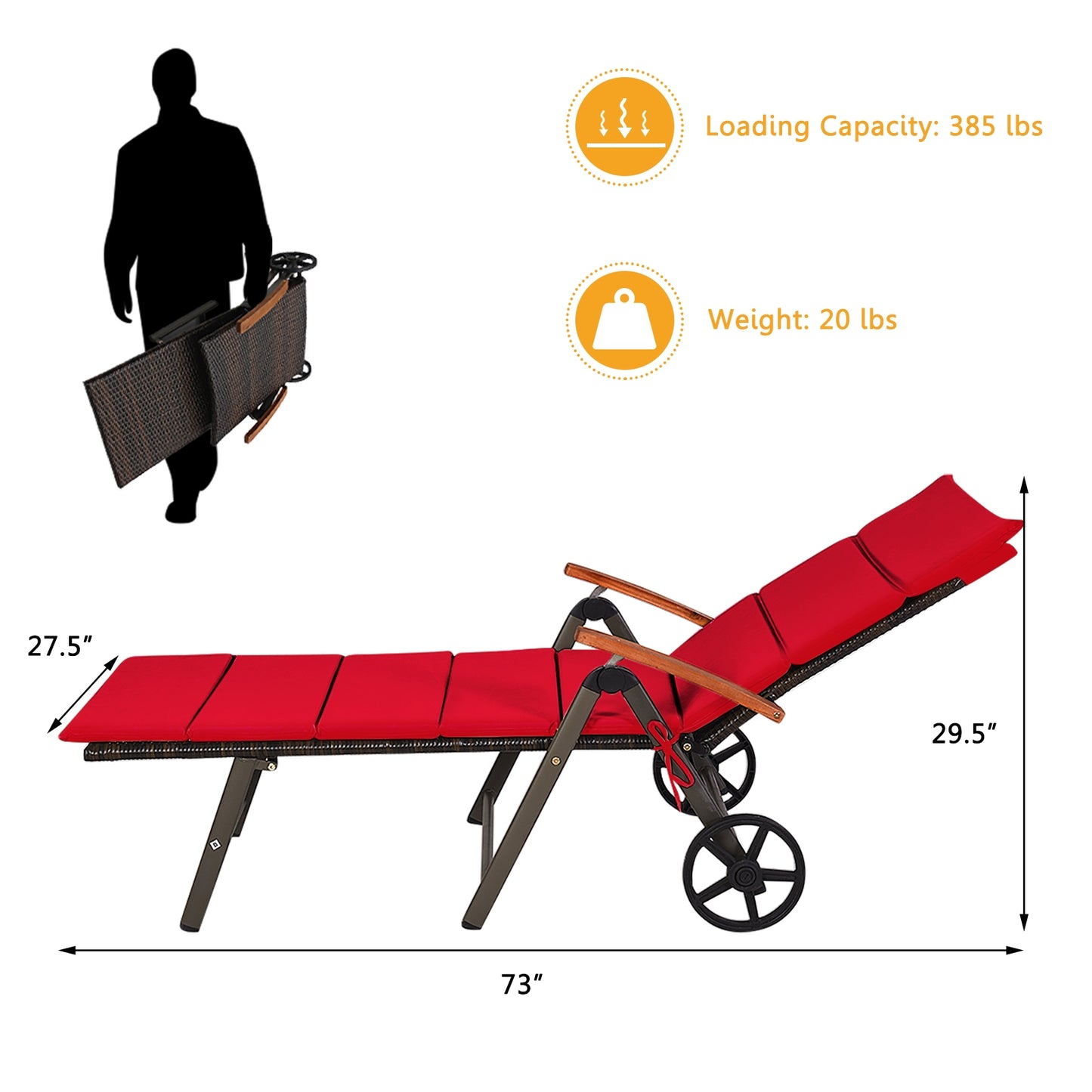 Adjustable Rattan Chaise Lounge Chair with Cushion