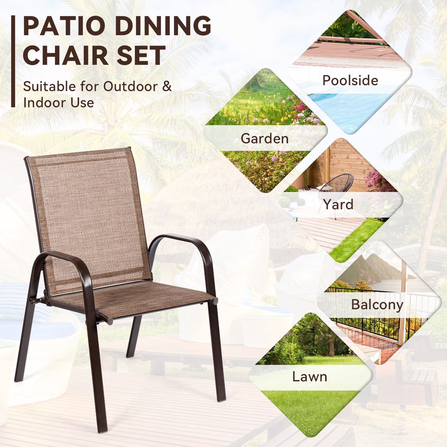 Patio Dining Chairs with Armrests, Set of 2