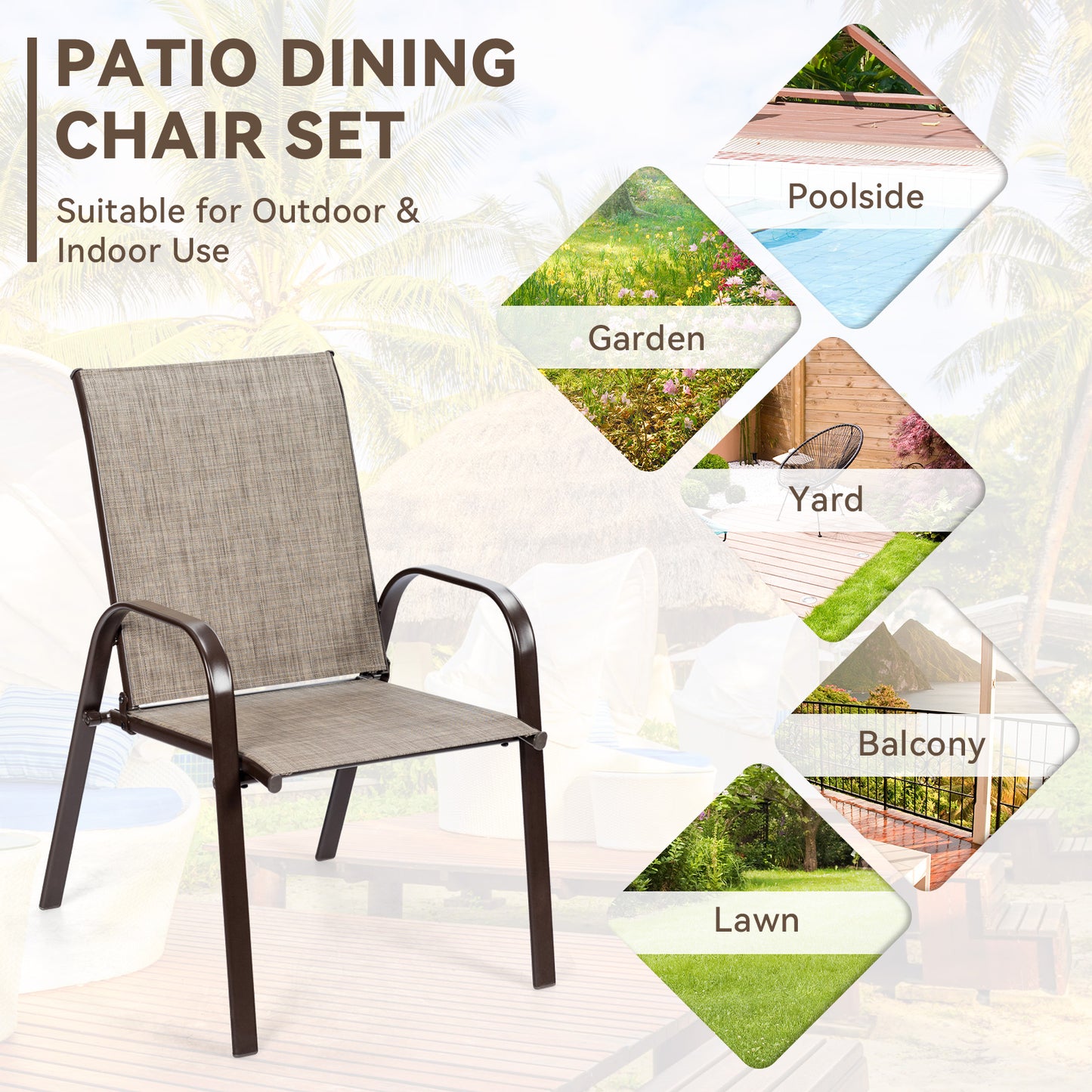 Patio Dining Chairs with Armrests, Set of 2