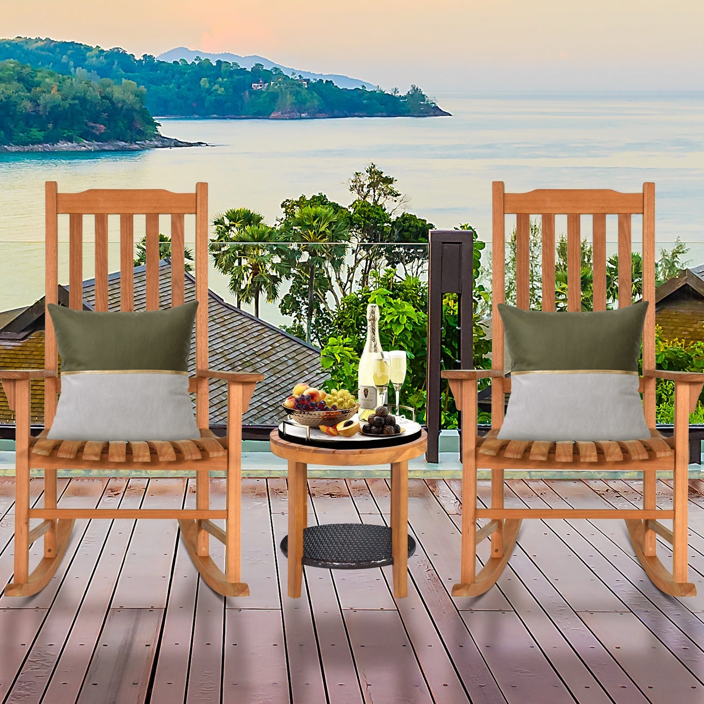 Outdoor Rocking Chair - Natural Eucalyptus Wood for Patio