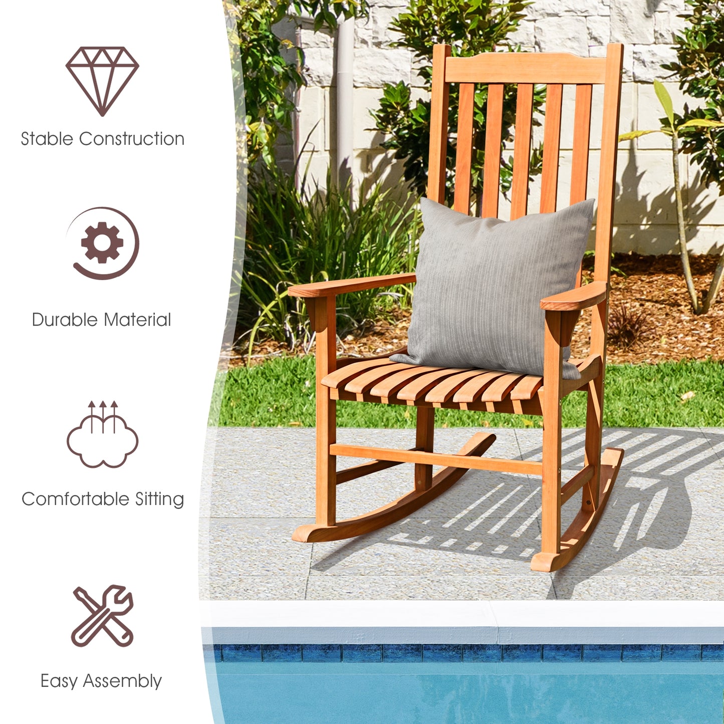 Outdoor Rocking Chair - Natural Eucalyptus Wood for Patio