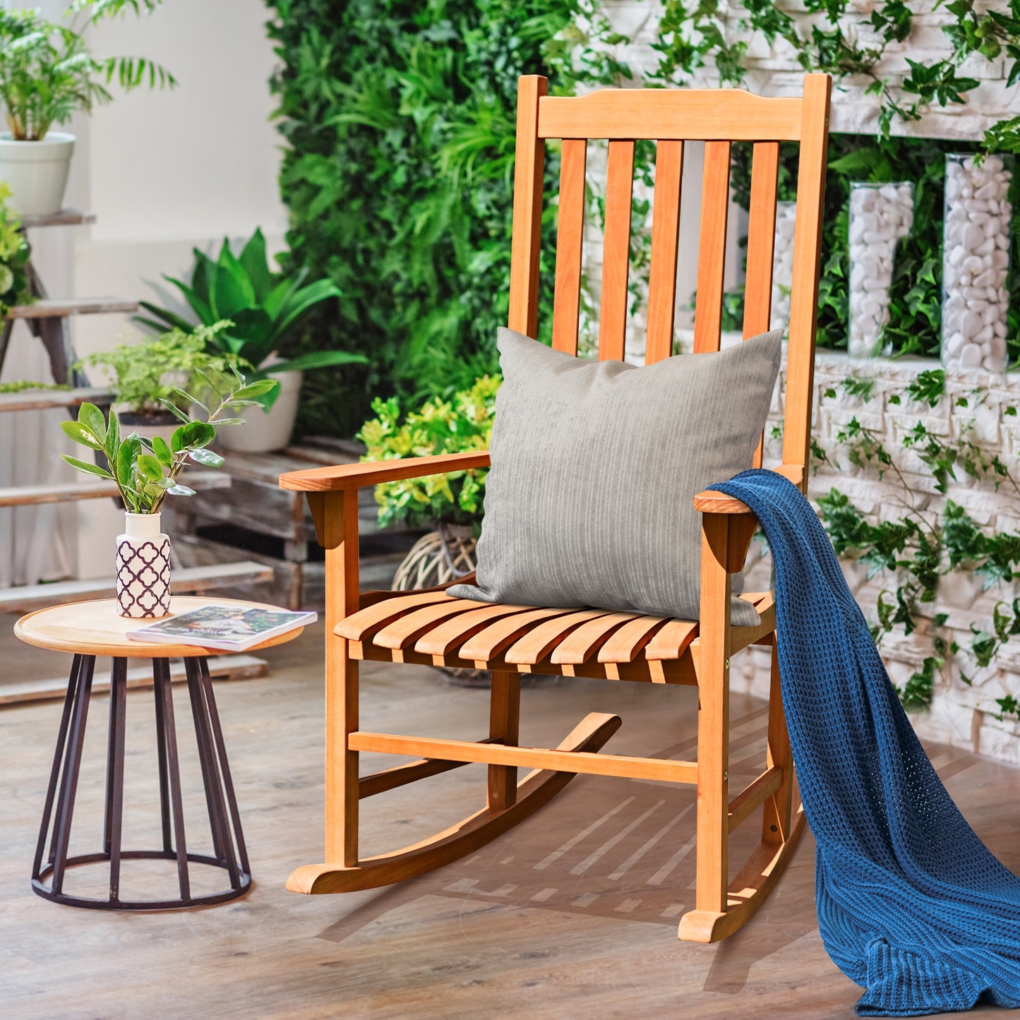 Outdoor Rocking Chair - Natural Eucalyptus Wood for Patio
