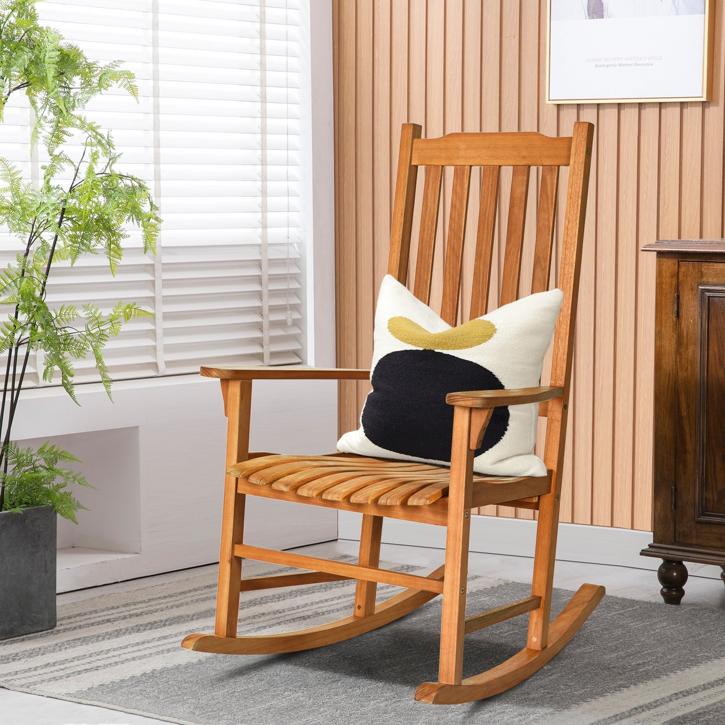 Outdoor Rocking Chair - Natural Eucalyptus Wood for Patio
