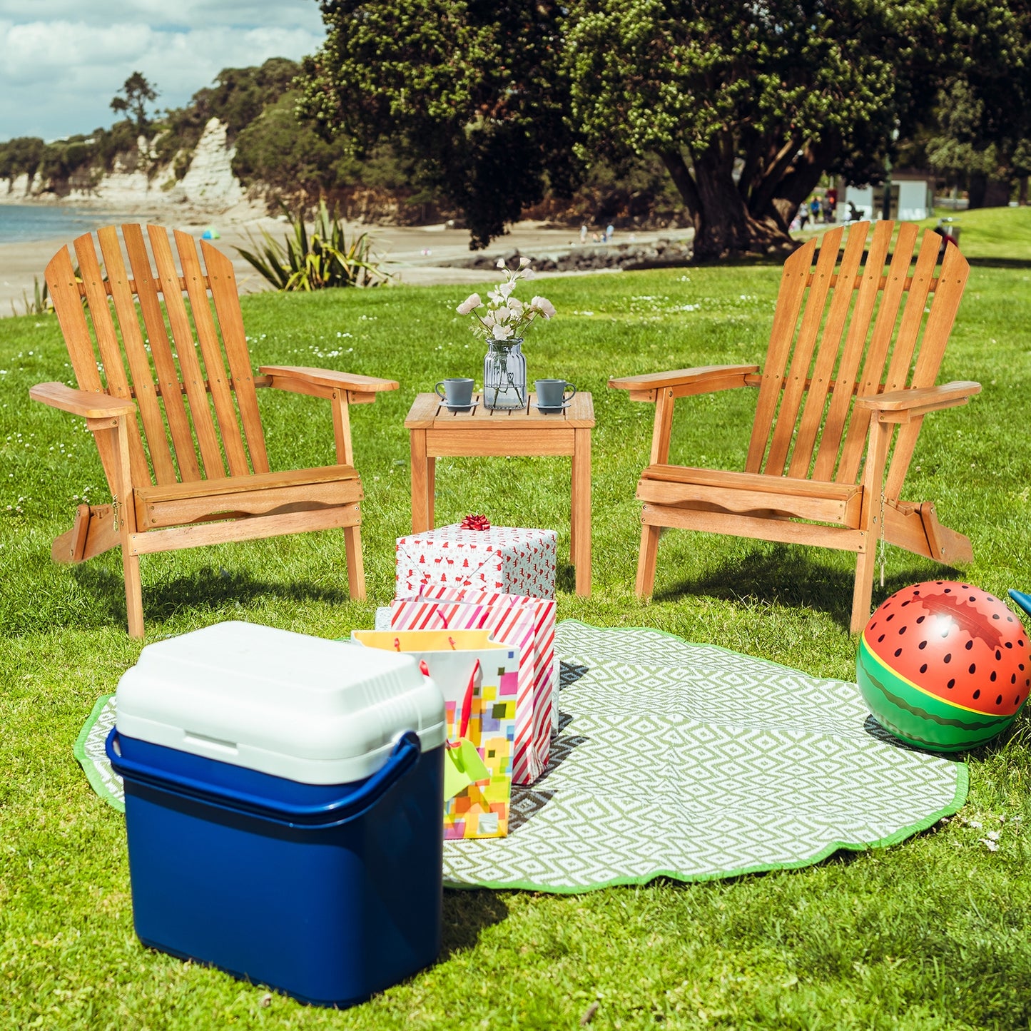 3-Piece Adirondack Chair Set with Side Table - Eucalyptus Wood