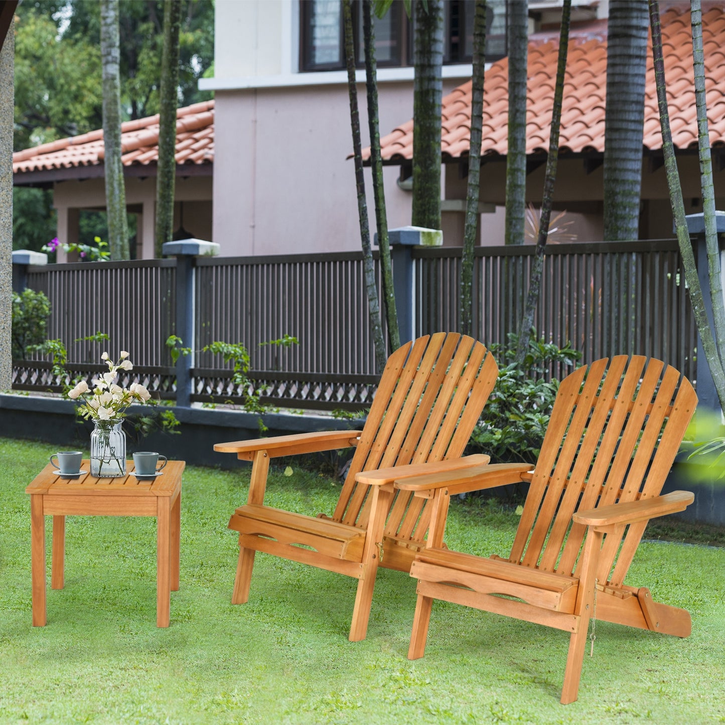 3-Piece Adirondack Chair Set with Side Table - Eucalyptus Wood
