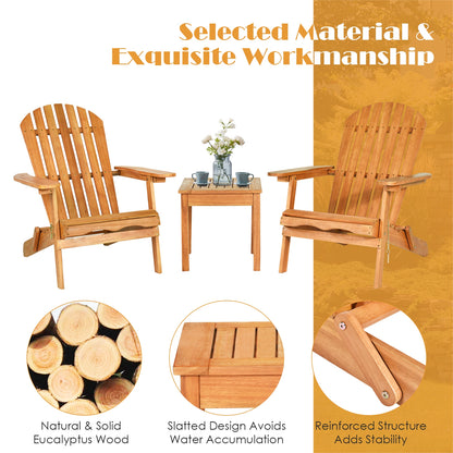 3-Piece Adirondack Chair Set with Side Table - Eucalyptus Wood