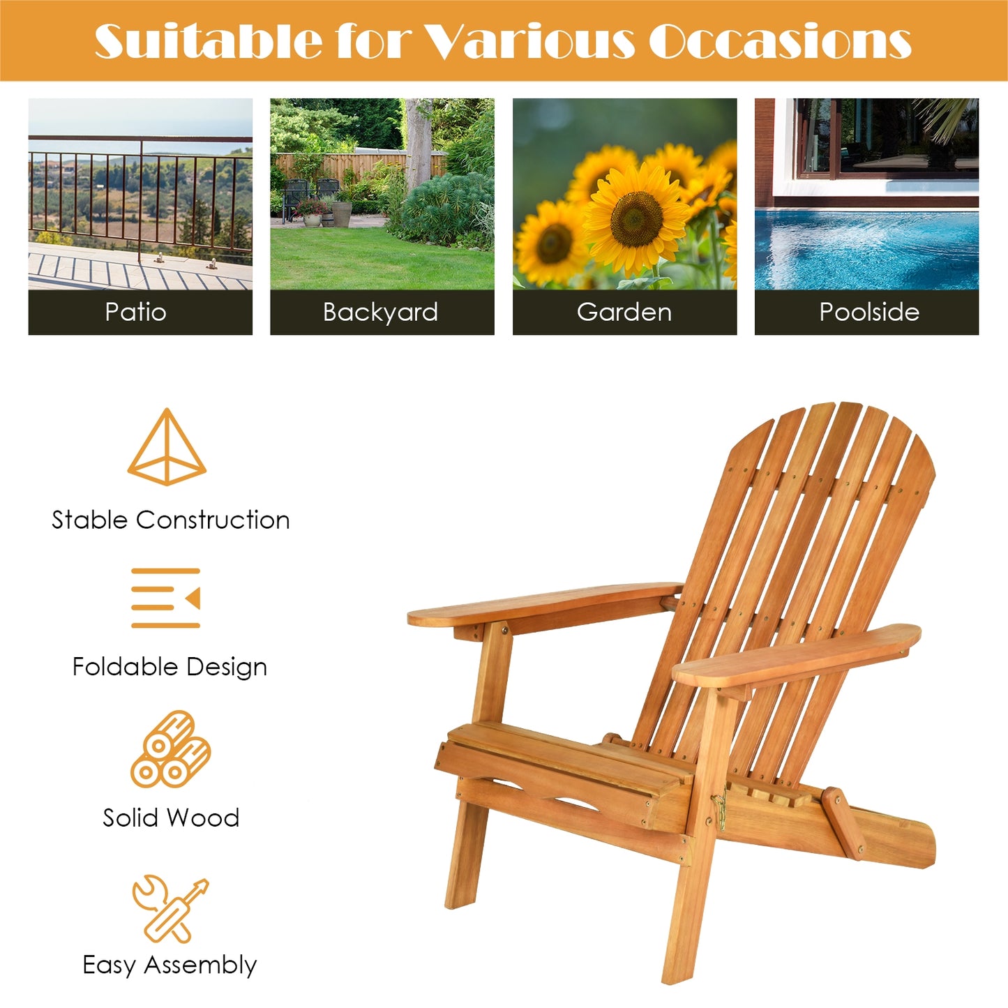3-Piece Adirondack Chair Set with Side Table - Eucalyptus Wood