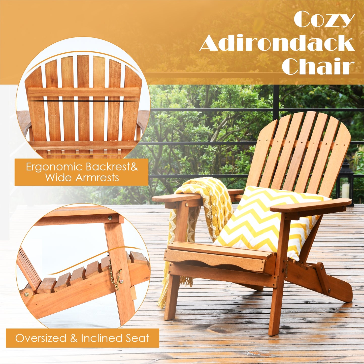 3-Piece Adirondack Chair Set with Side Table - Eucalyptus Wood