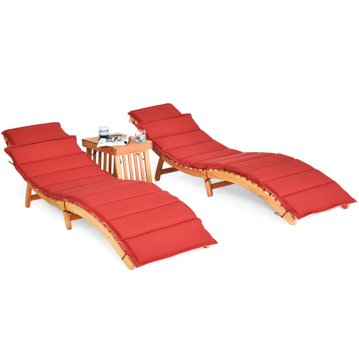 3-Piece Folding Eucalyptus Lounge Chair Set with Side Table