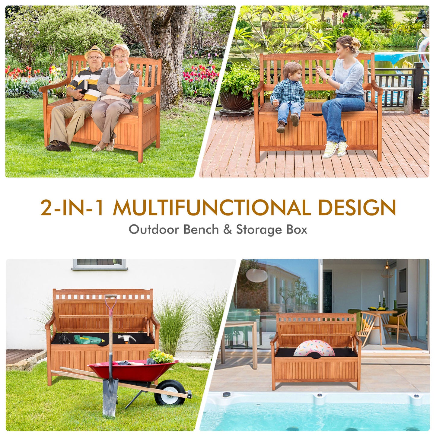 33 Gallon Wooden Storage Bench with Flip-Top Lid