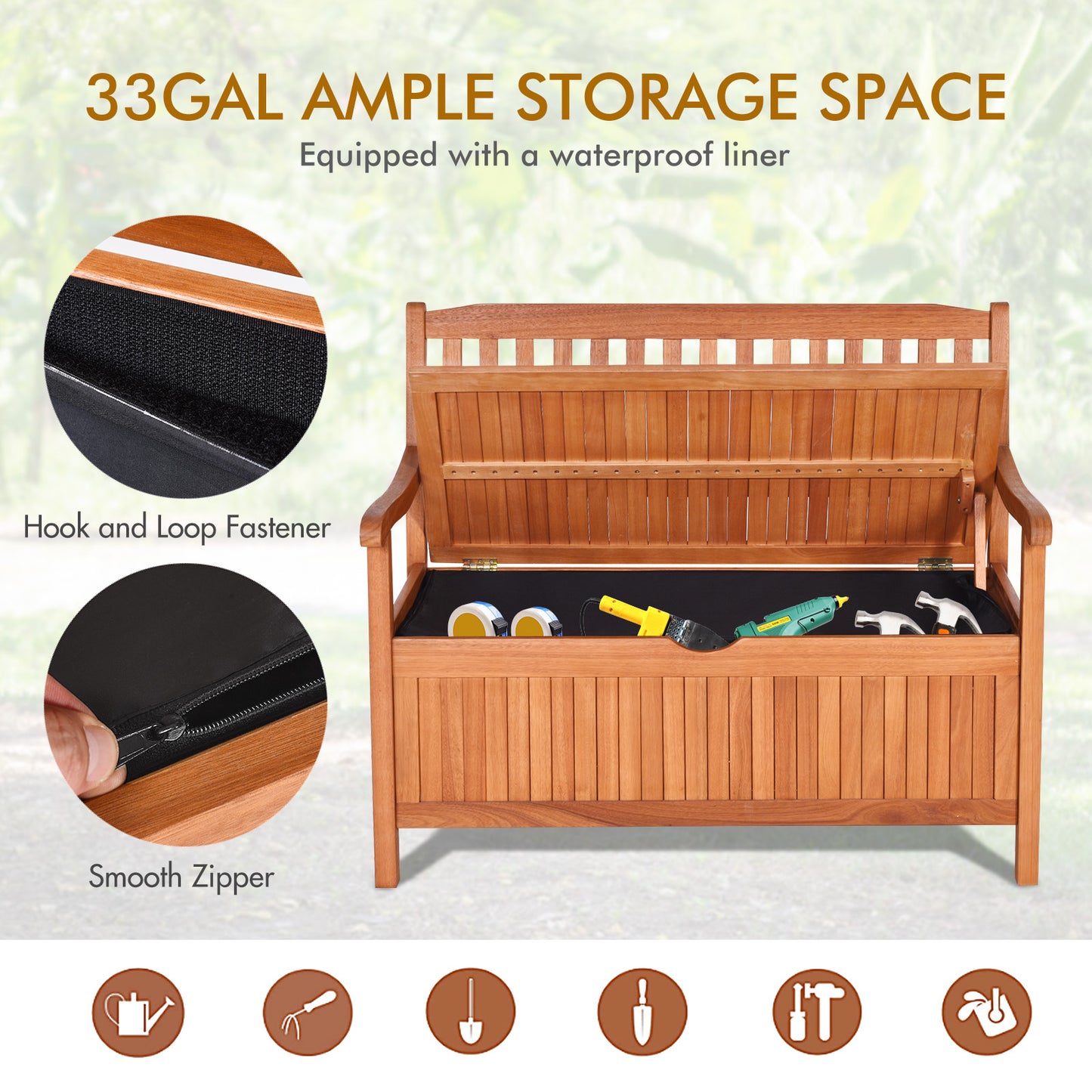 33 Gallon Wooden Storage Bench with Flip-Top Lid