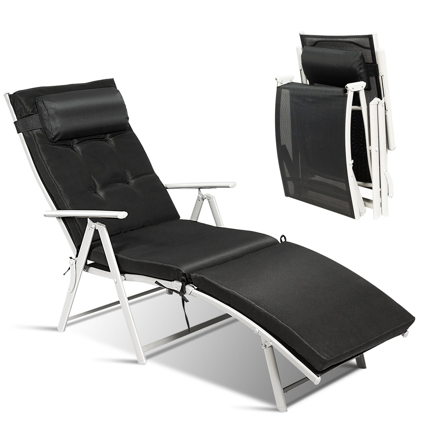 Adjustable Folding Chaise Lounge Chair with Pillow