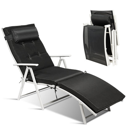 Adjustable Folding Chaise Lounge Chair with Pillow