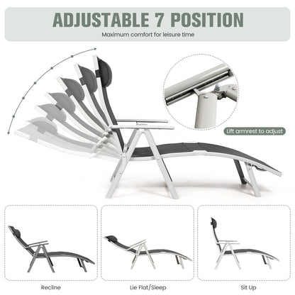 Adjustable Folding Chaise Lounge Chair with Pillow