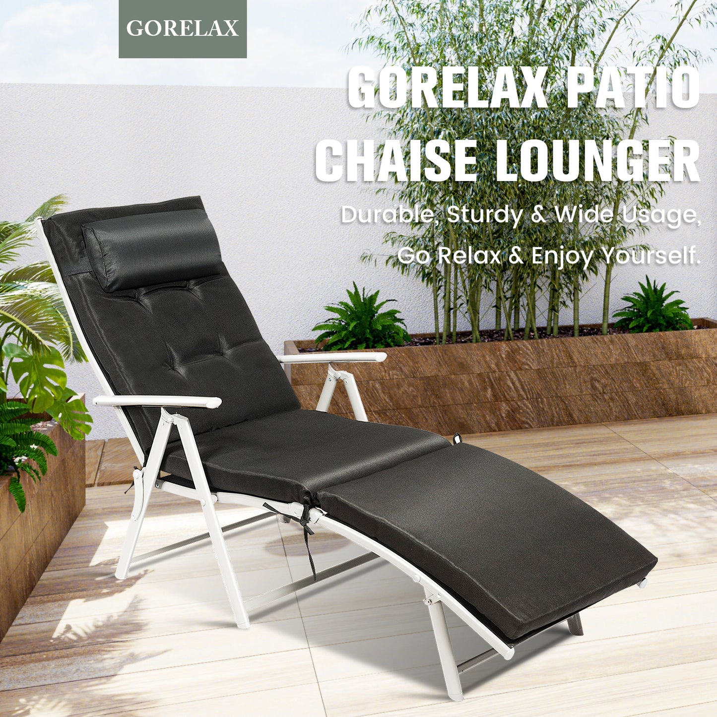 Adjustable Folding Chaise Lounge Chair with Pillow