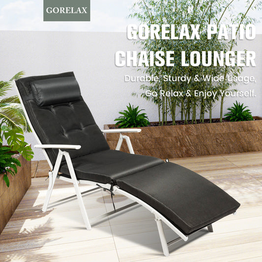 Adjustable Folding Chaise Lounge Chair with Pillow