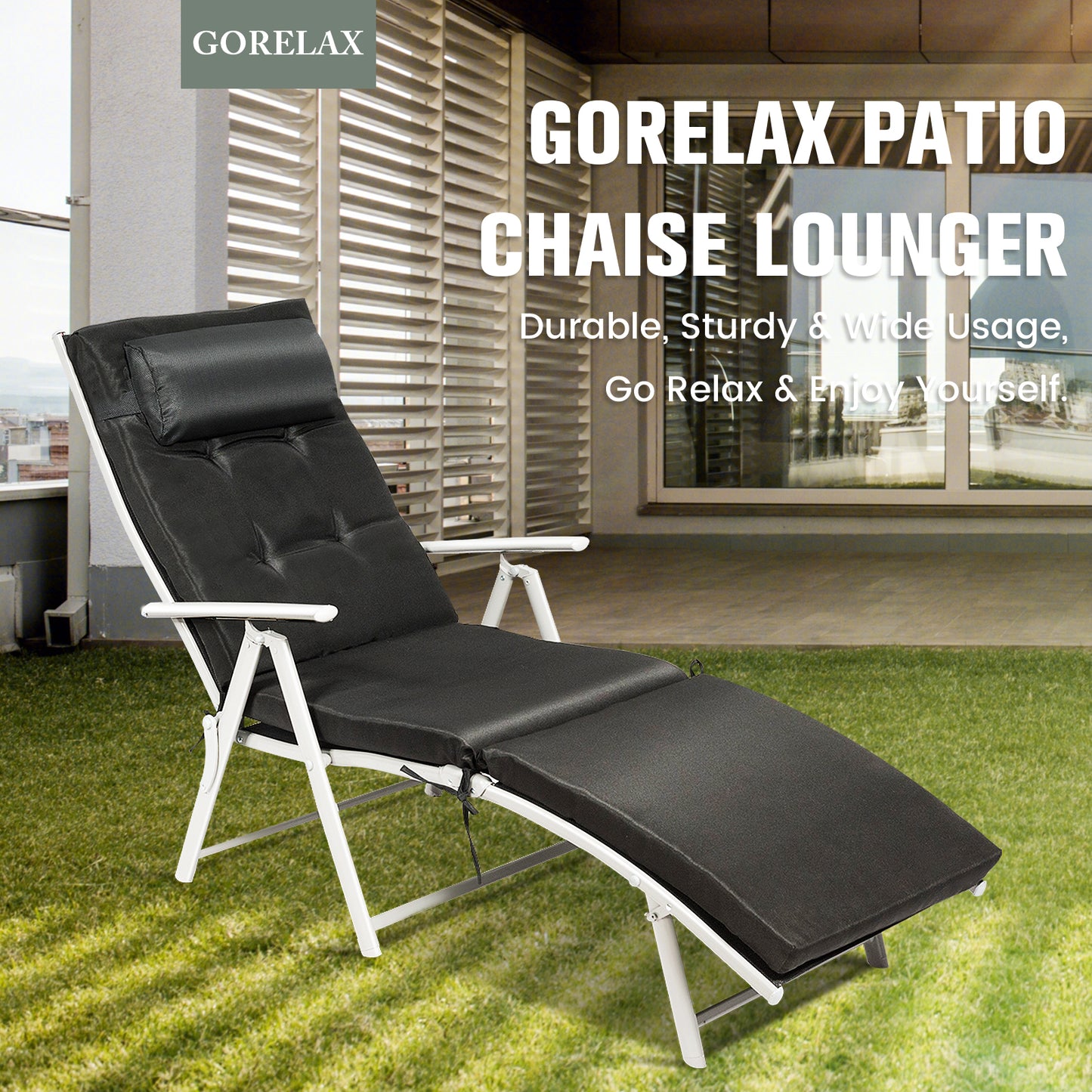 Adjustable Folding Chaise Lounge Chair with Pillow