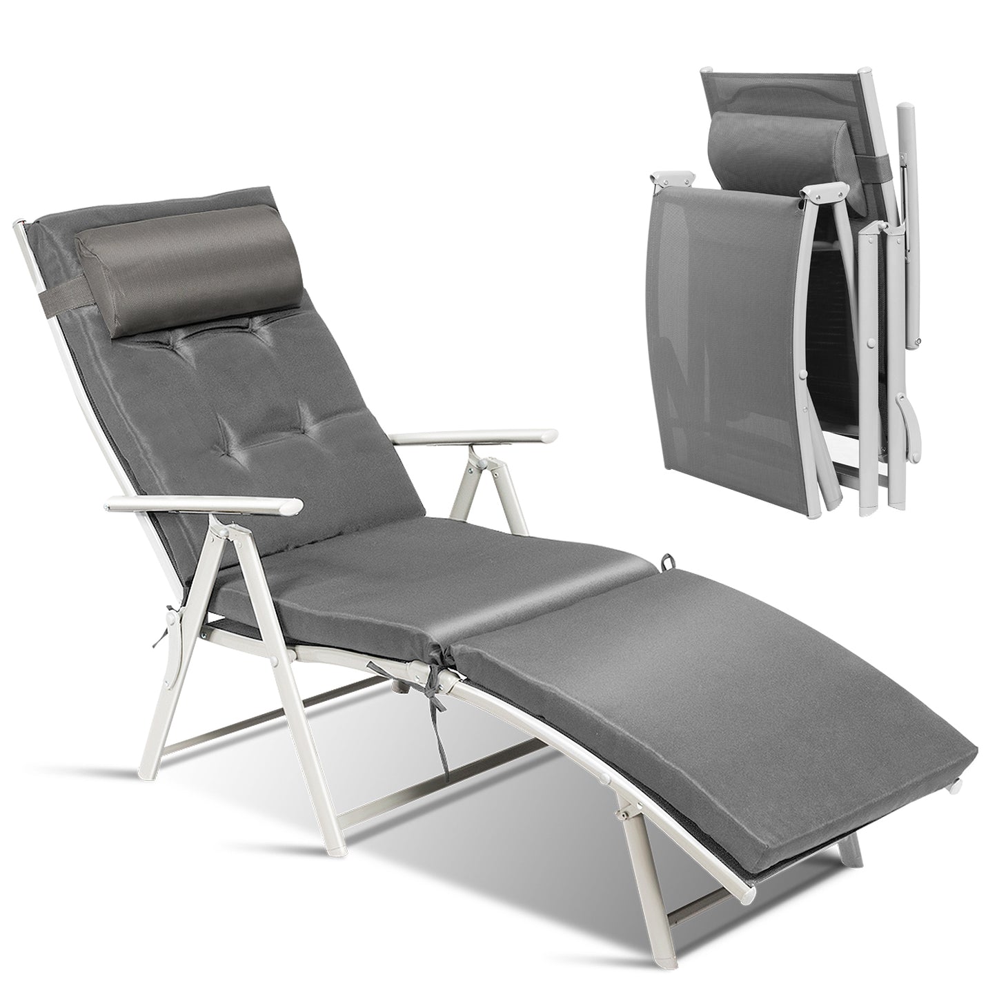 Adjustable Folding Chaise Lounge Chair with Pillow