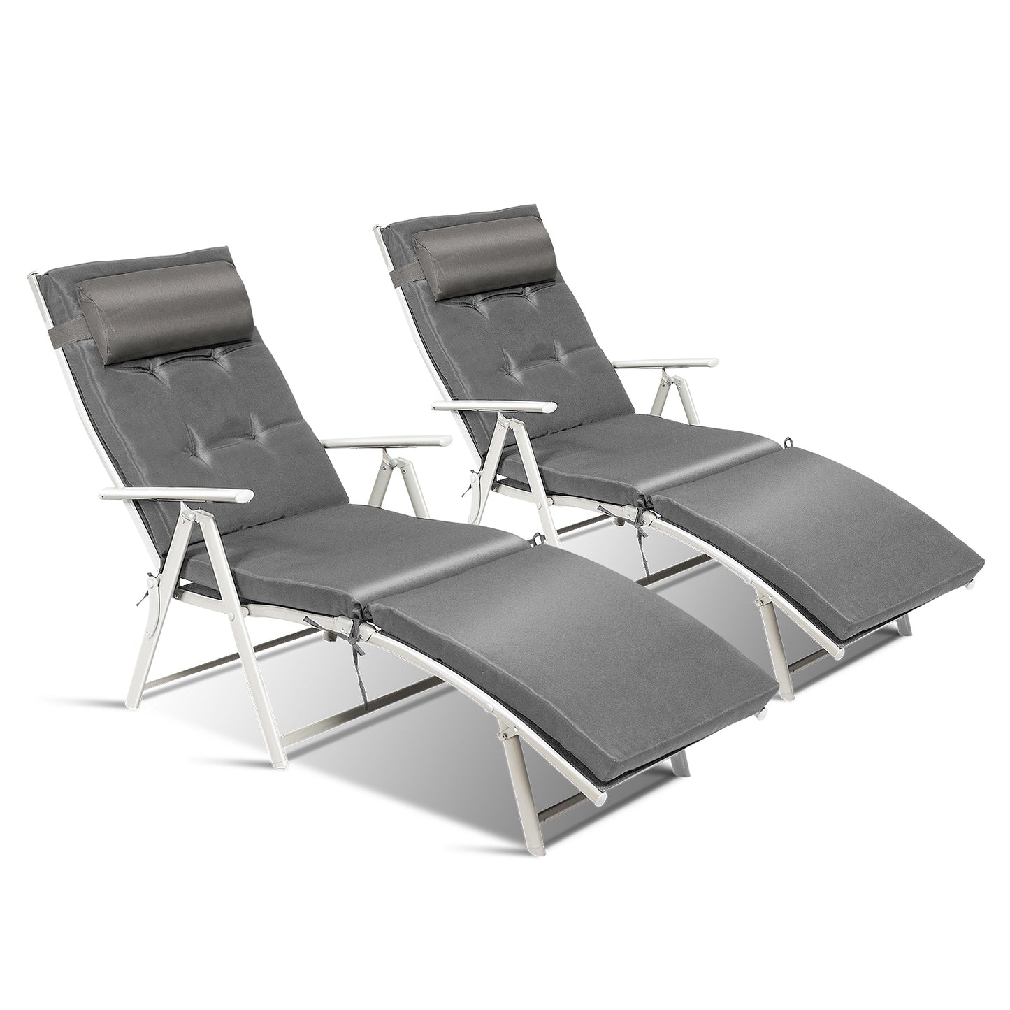 Adjustable Folding Chaise Lounge Chair with Pillow