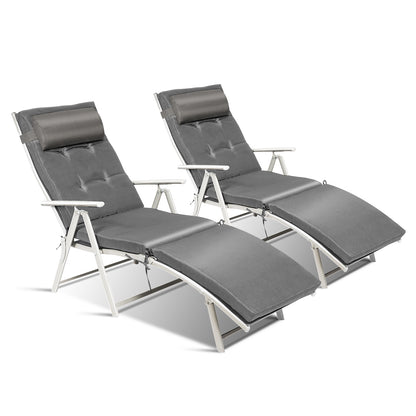 Adjustable Folding Chaise Lounge Chair with Pillow