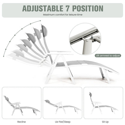 Adjustable Folding Chaise Lounge Chair with Pillow
