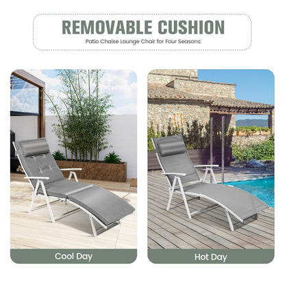 Adjustable Folding Chaise Lounge Chair with Pillow