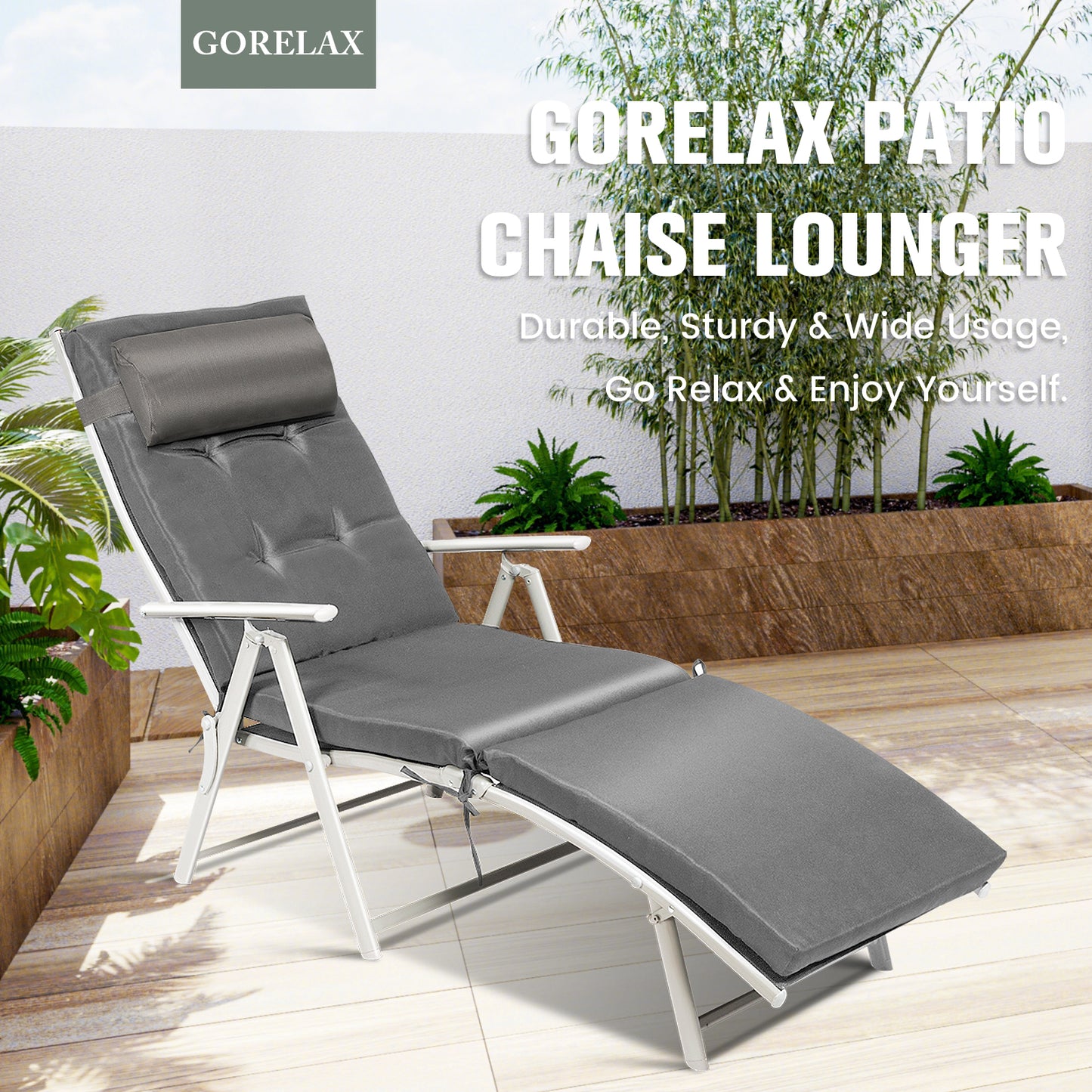 Adjustable Folding Chaise Lounge Chair with Pillow