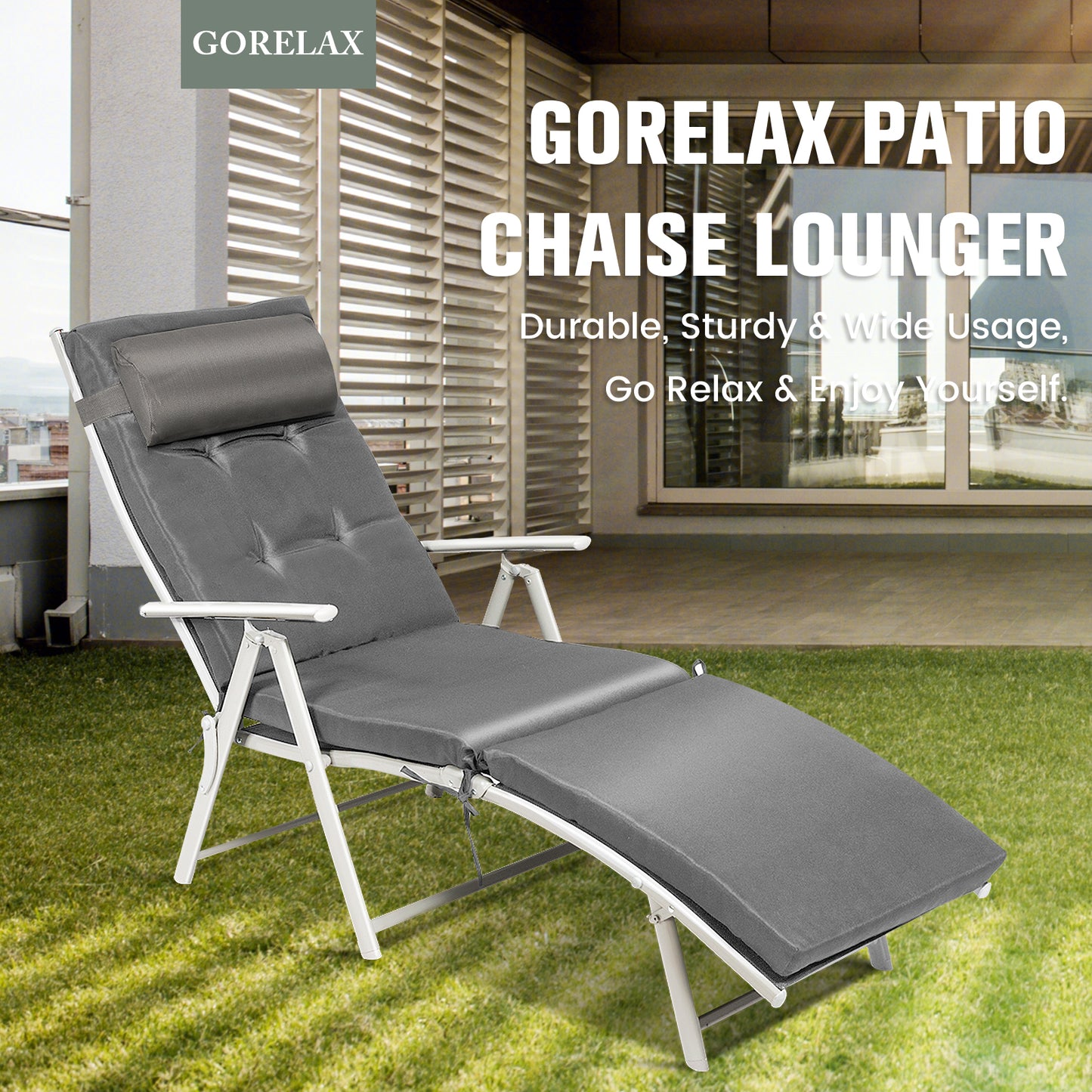 Adjustable Folding Chaise Lounge Chair with Pillow