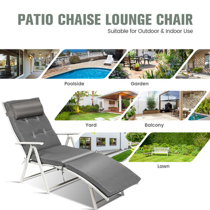 Adjustable Folding Chaise Lounge Chair with Pillow