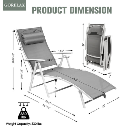 Adjustable Folding Chaise Lounge Chair with Pillow