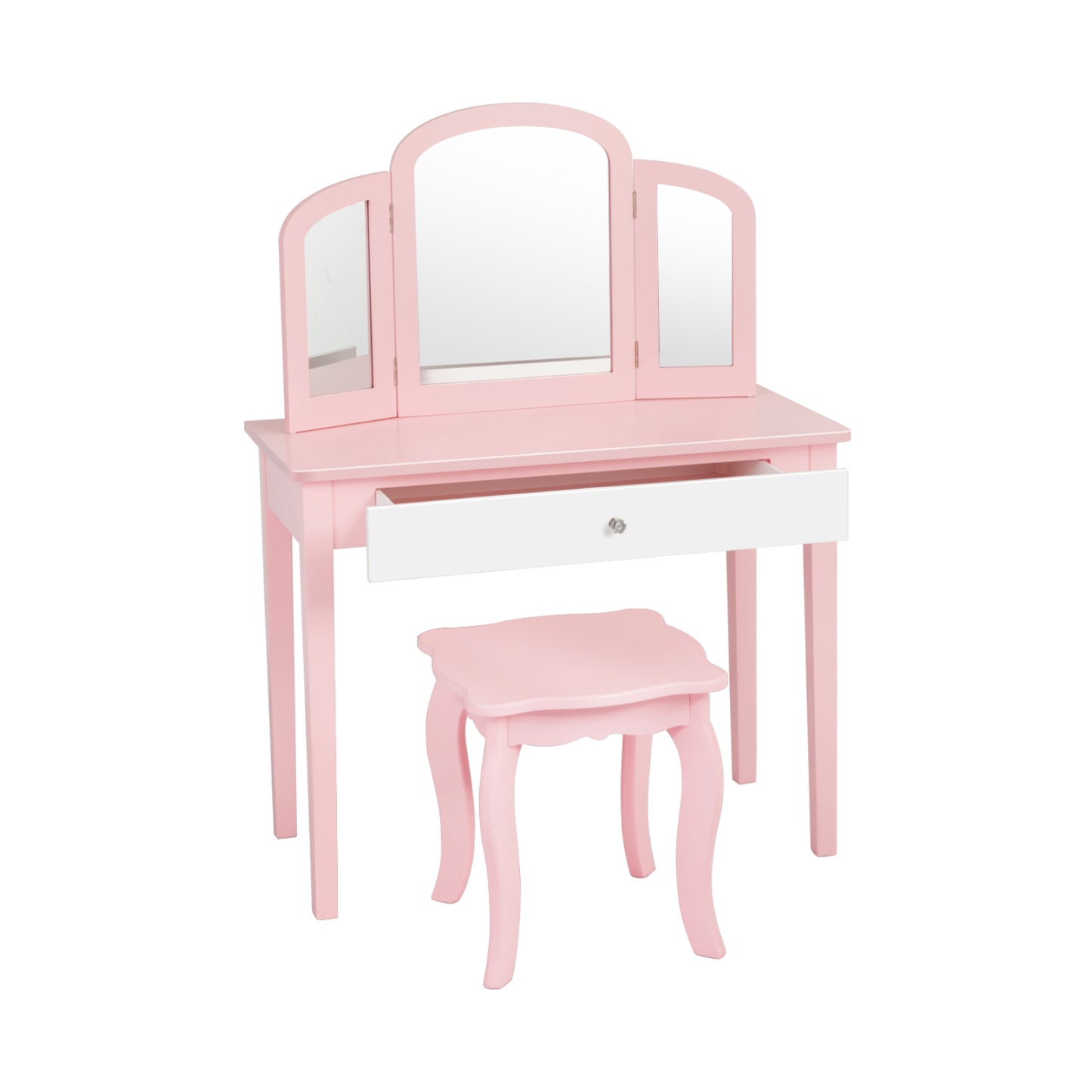 Kids Vanity Table with Tri-Fold Mirror and Chair Set