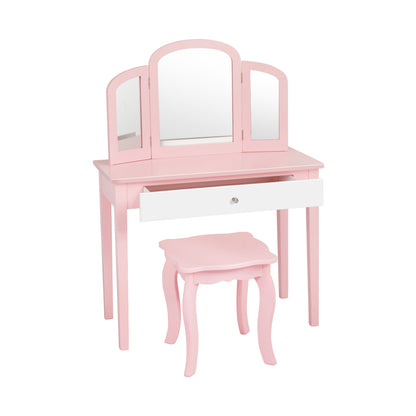 Kids Vanity Table with Tri-Fold Mirror and Chair Set