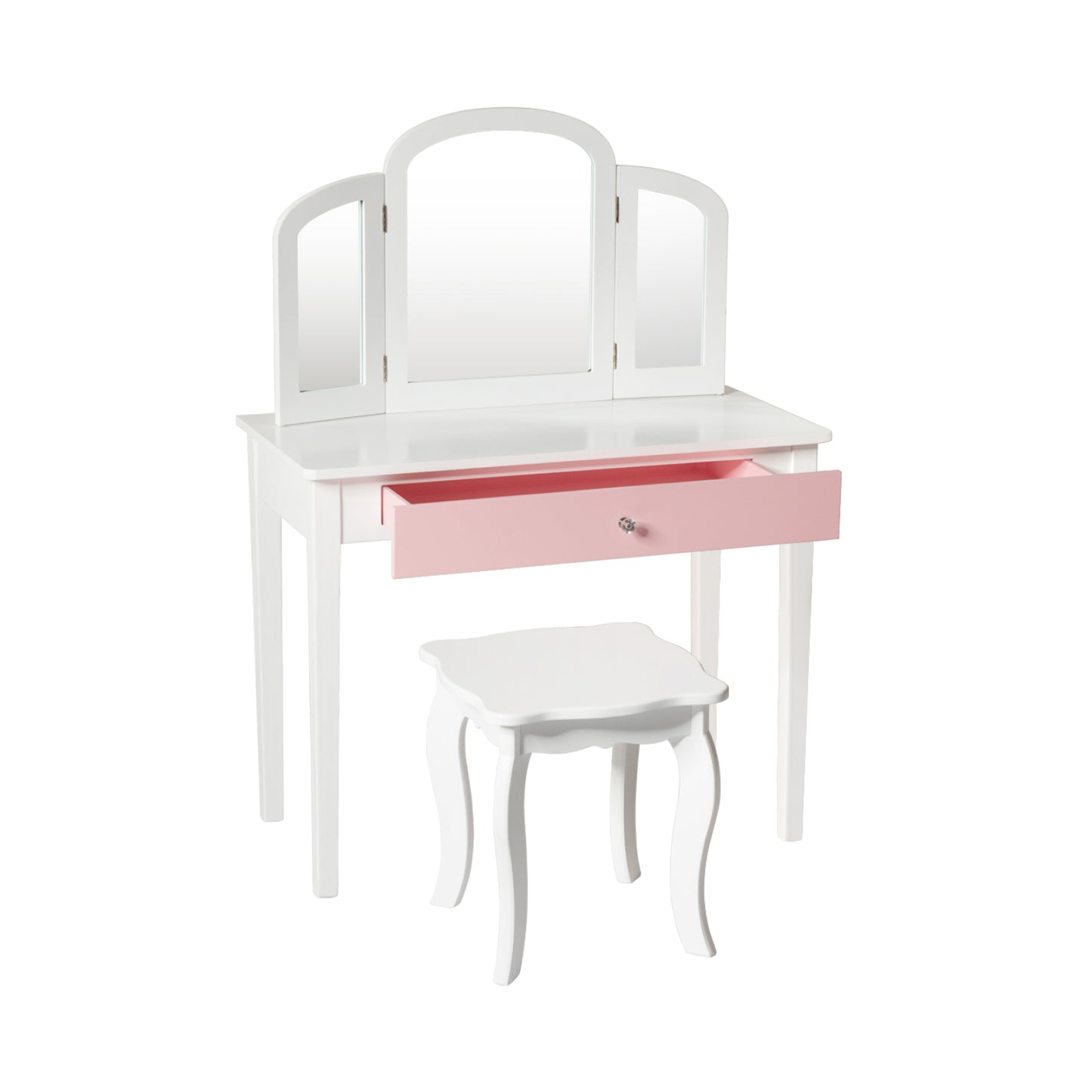 Kids Vanity Table with Tri-Fold Mirror and Chair Set