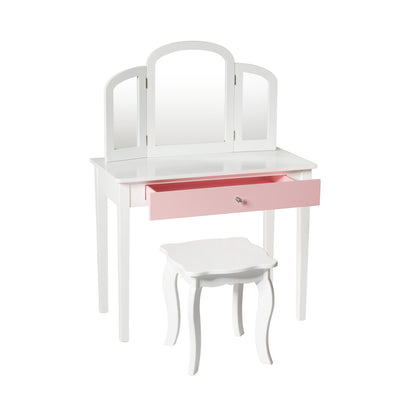 Kids Vanity Table with Tri-Fold Mirror and Chair Set