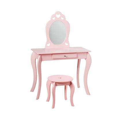 Kids Vanity Table Set with Mirror and Stool