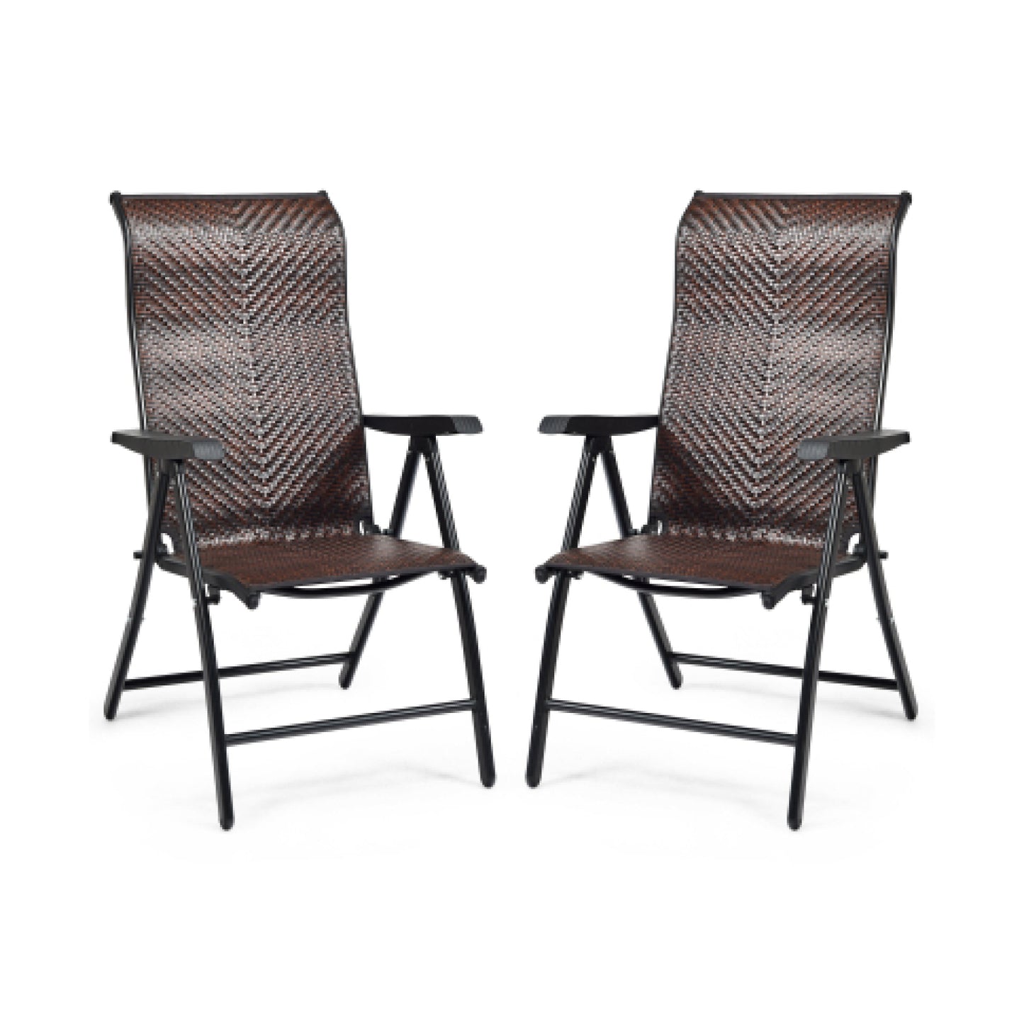 Folding Rattan Patio Reclining Chairs - Set of 2