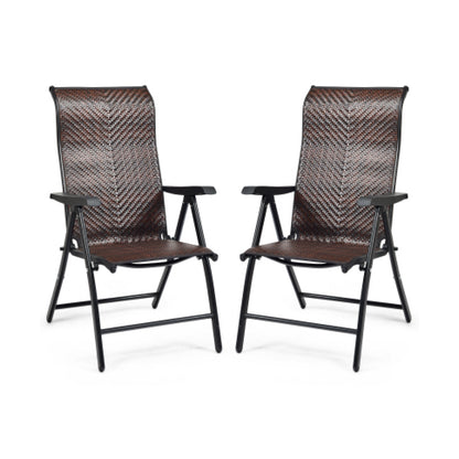 Folding Rattan Patio Reclining Chairs - Set of 2