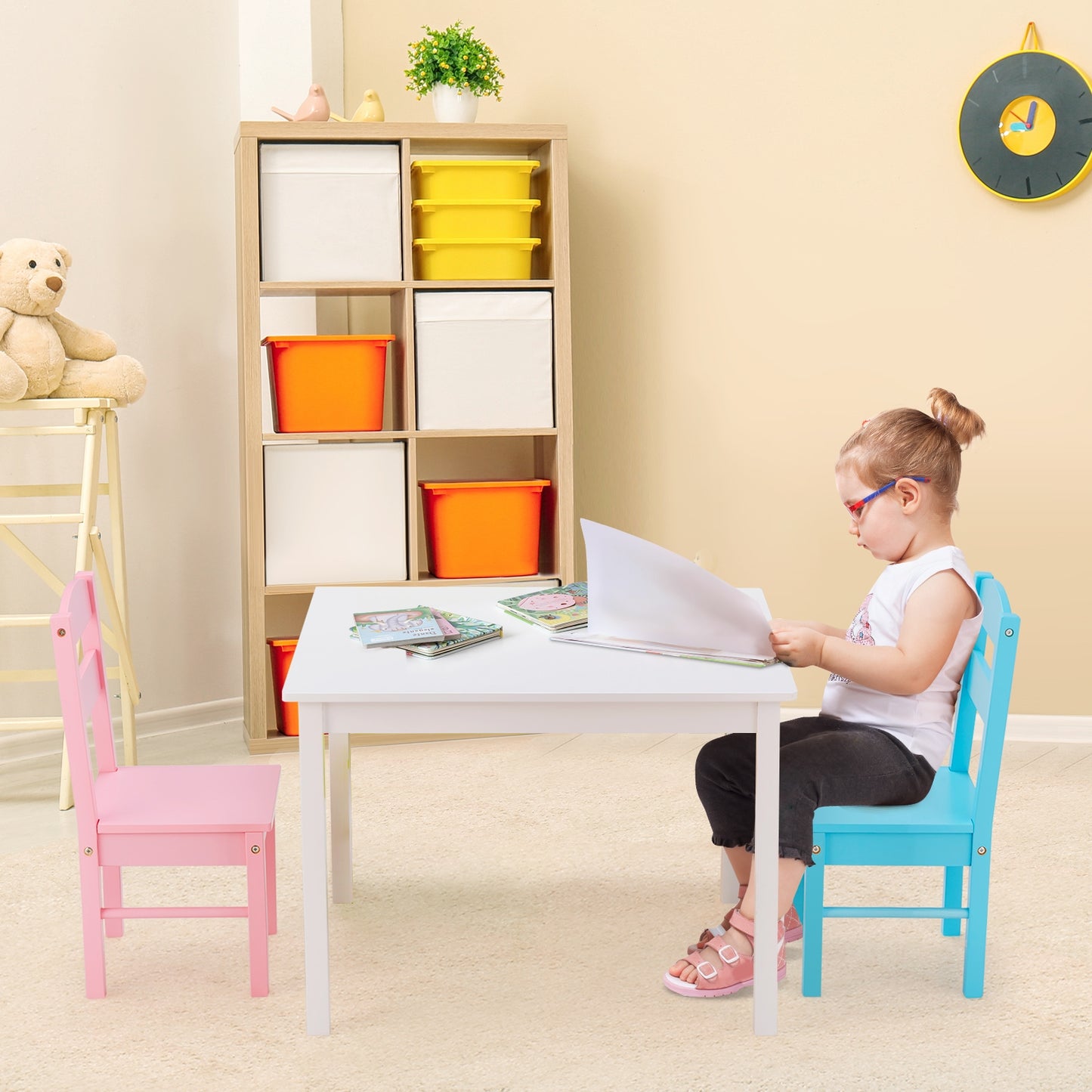 Kids Table and Chair Set - 5 Piece Pine Wood