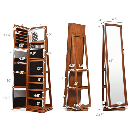 Jewelry Armoire with Full-Length Mirror and 360° Rotation