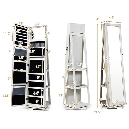 Jewelry Armoire with Full-Length Mirror and 360° Rotation