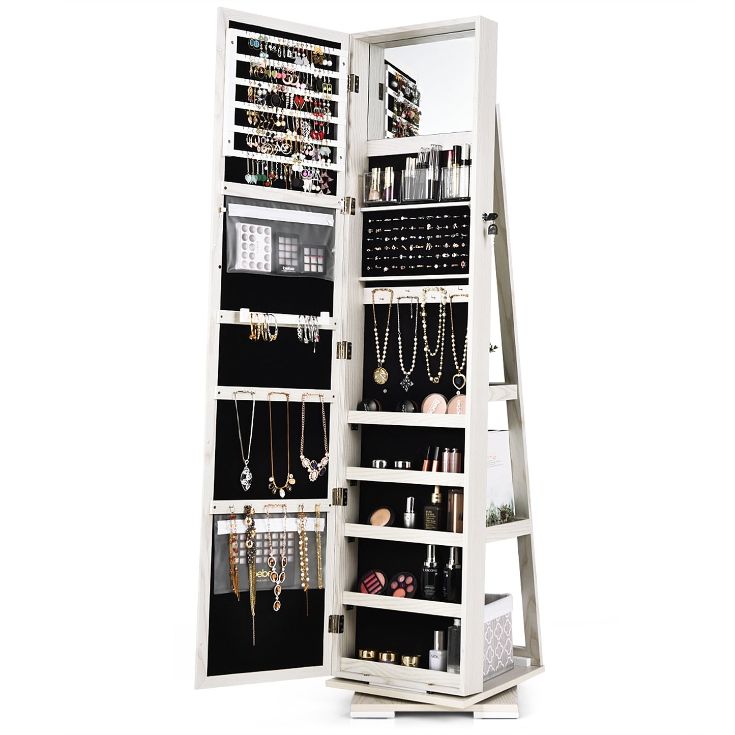 Jewelry Armoire with Full-Length Mirror and 360° Rotation