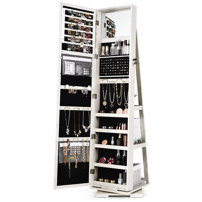 Jewelry Armoire with Full-Length Mirror and 360° Rotation