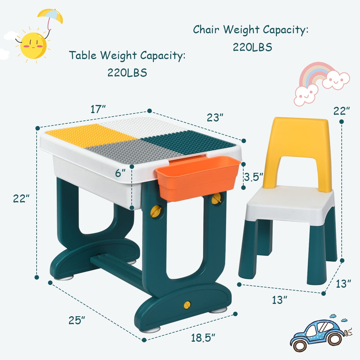 Kids Activity Table Set with Storage and Chair - 5-in-1