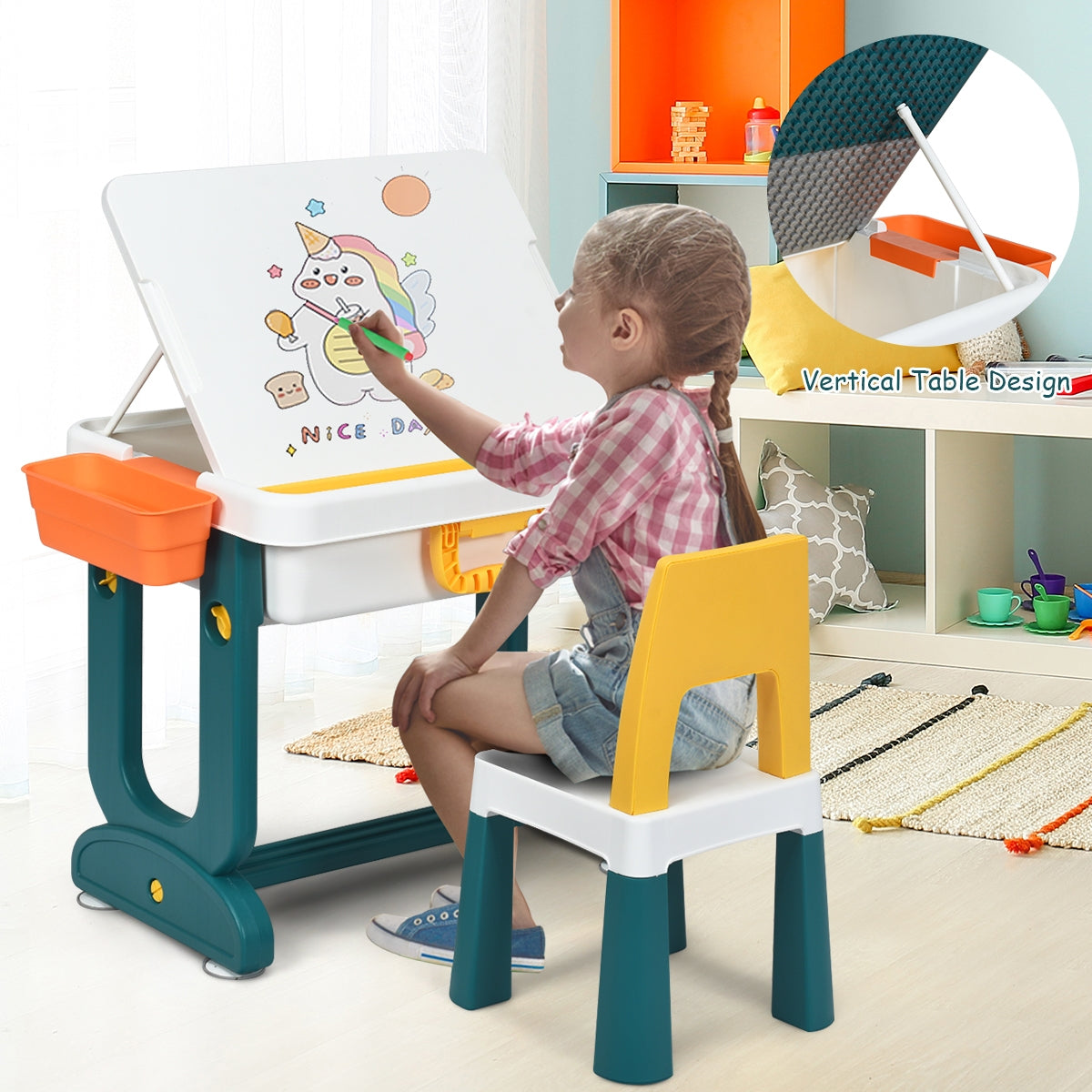 Kids Activity Table Set with Storage and Chair - 5-in-1
